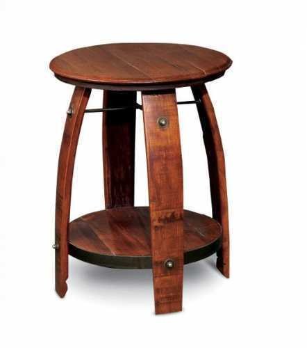 Reclaimed Wine Barrel Side Table with Shelf